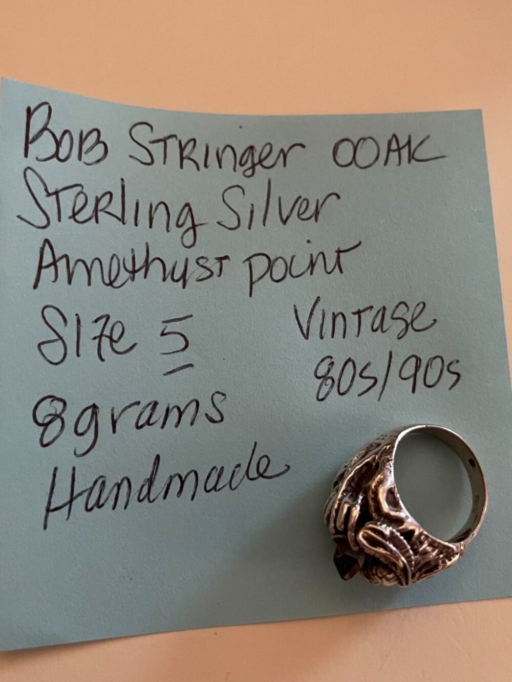 Vintage Sterling Silver Ring Sz 5 Handmade Amethyst Bob Stringer OOAK Y2K $325 - Picture 16 of 16